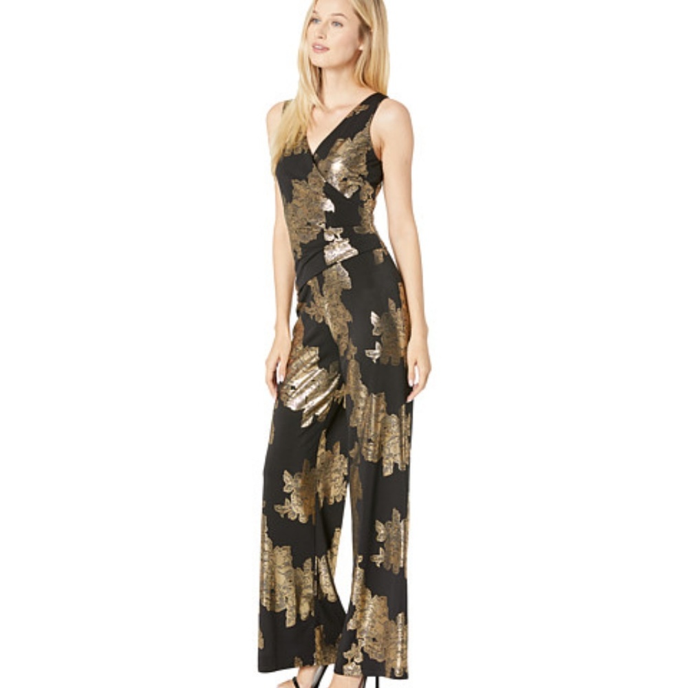 Nine West Rose Foil Printed Sleeveless Jumpsuit